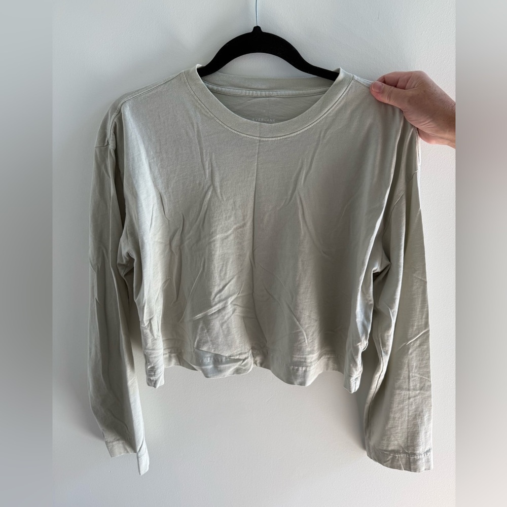Everlane Cropped light blue green cotton long sleeve shirt